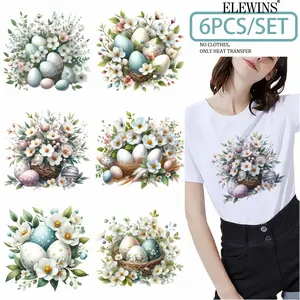Easter Egg Transfer Decals 6 Sheets Gold Foil DTF Heat Transfer Vinyl for T-shirts Hats Jeans Reusable Iron on Stickers Festival Gift for Kids Adults Machine Washable
