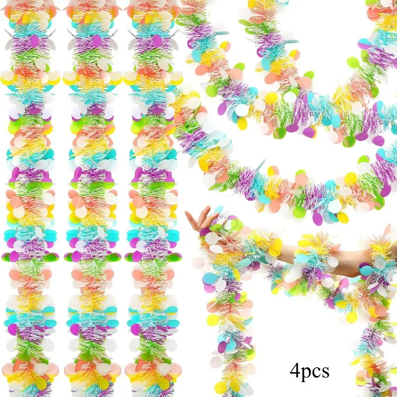 4PCS Metallic Colorful Lightweight Glitter Tinsel Easter Garland Decor, 6.56ft Per Piece, Festive Spring Decor for Tree, Window, Mantle Home Party Supplies