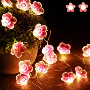 1 Pack Cherry Blossom Flower String Lights 13 FT 40 LEDs for Bedroom, Pink Fairy Lights USB and Battery Operated Decorative String Light Indoor