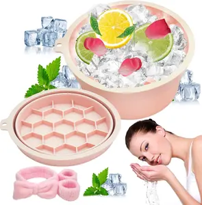 2-in-1 Silicone Face & Drink Ice Bowl - Collapsible Cryotherapy Mold for Facial Icing & Beverage Chilling, Portable Cold Plunge Basin Reduces Puffiness & Cools Drinks (Pink)