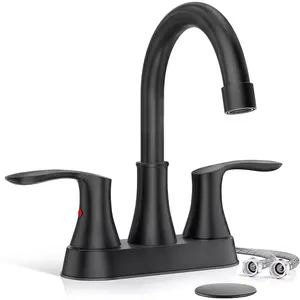 2 Handle Black Bathroom Sink Faucet - 4 Inch Centerset Faucet Bathroom 3 Hole Lavatory Faucet Bathroom Vanity Sink Faucets with Pop-up Drain and Supply Lines