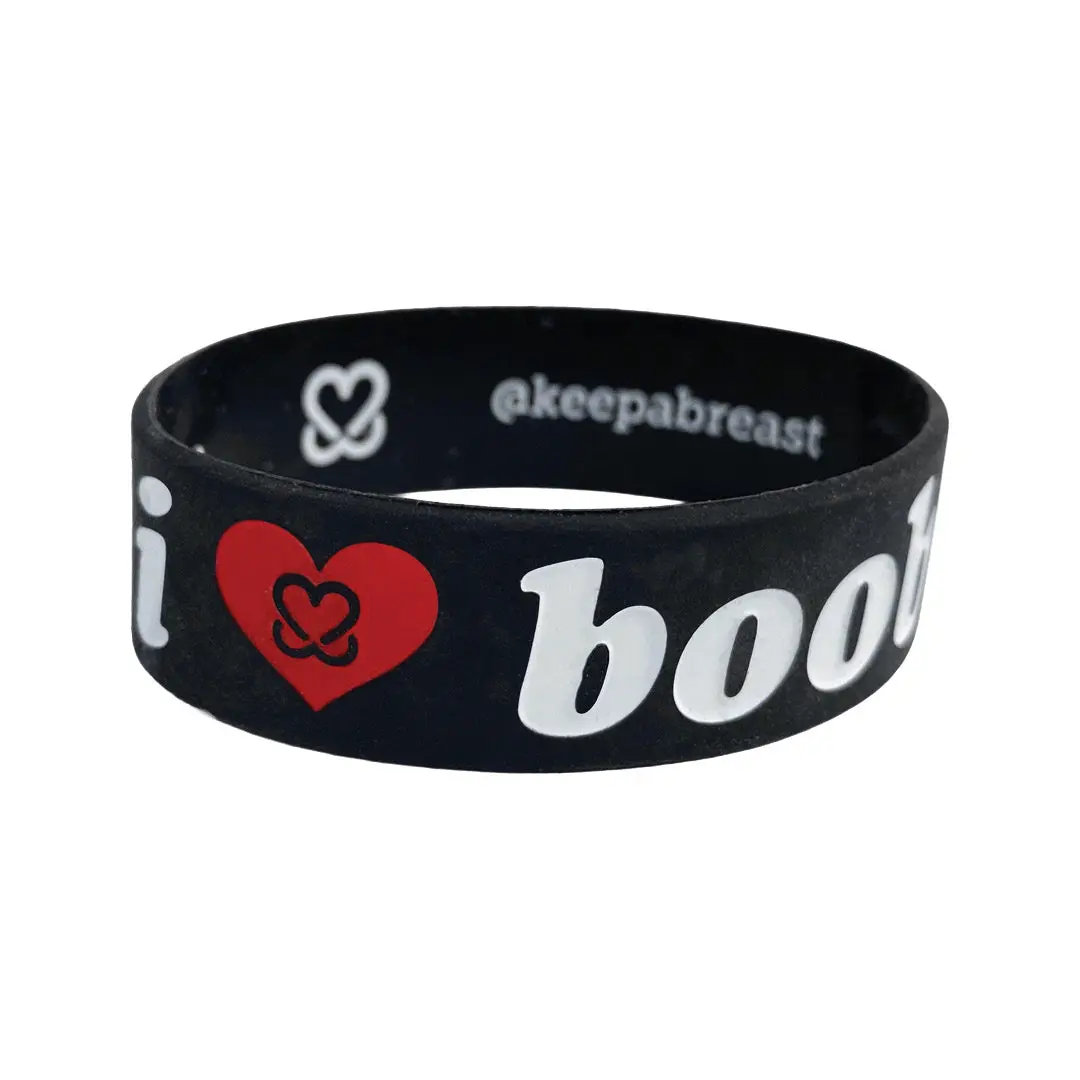 i love boobies! Classic Bracelet - Old School (Black / White / Red Heart)