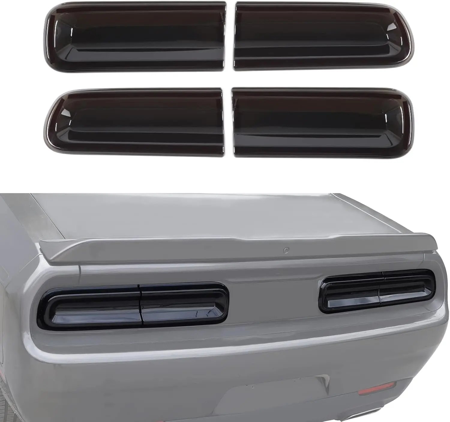 Smoked Translucent Tail Light Covers with Stylish Design - Protection & Easy Installation Kit for Dodge Challenger 2015-2024, 4Pcs Smoke Black Rear Light Guard Trim Exterior Accessories