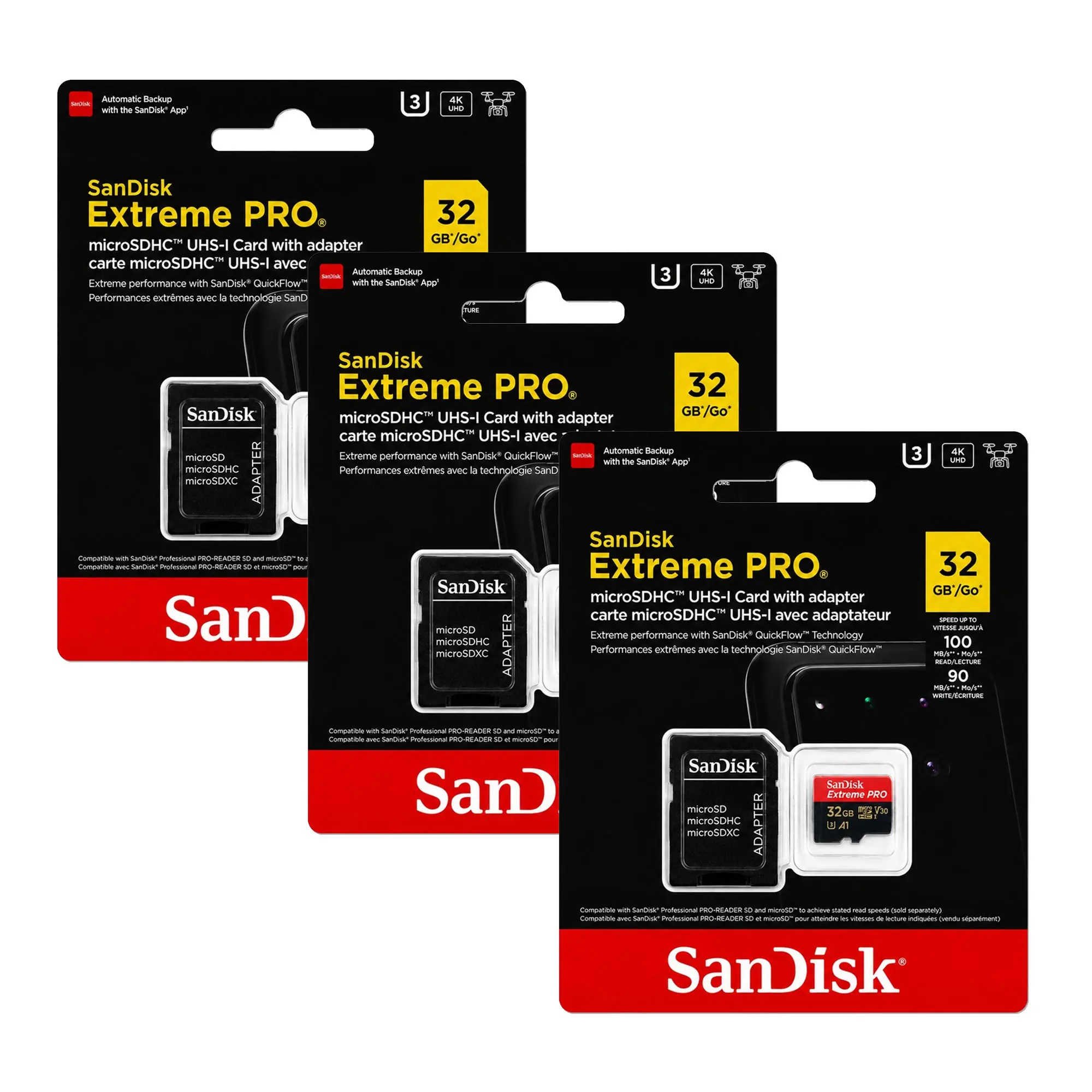 SanDisk Extreme Pro 32GB microSDHC Memory Card with SD Adapter up to 100 MB/s, Class 10 3-Pack