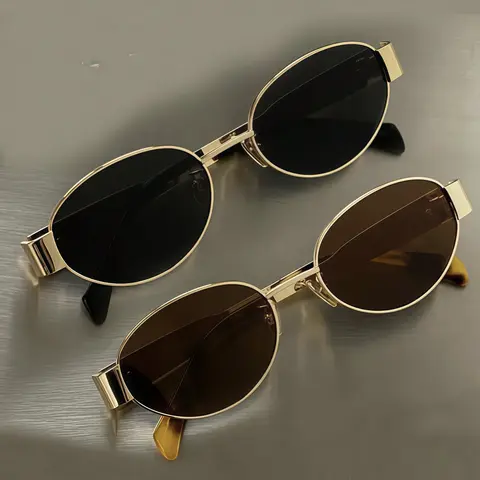 EUNOIALENS Women's Retro Oval Sunglasses 2 Pack, Alloy & Curved Metal Frame, UV Protection Polycarbonate Lenses, Oval Face Fit, Gold & Silver Shades, Sunglasses for Women, Accessories Adults, Gifts for Mom, Daily Elegance, Eye Fashion (Daily Wear, Beach),