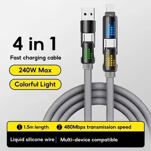 240w 4-In-1 USB-C Cable with PD 5a Fast Charging, Compatible with iPhone 15/14 and iPad Pro, Aluminum Alloy Design and Silicone Material
