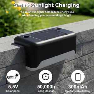 4pc Solar Garden Lights, Step Atmosphere Decorative Fence Lights, Railing Stair Lights, Outdoor Home Use, Solar Patio Lights, Outdoor Solar Lighting, Multiple Scenarios