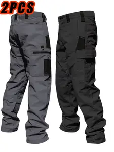 HOMUG Men's 2-Pack Solid Color Tactical Cargo Pants, Multi-Pocket Design with Zipper Closure, Durable Outdoor Training Trousers, Available in Multiple Colors, Ideal for Outdoor Activities, Hiking, Camping and More, 230 GSM Men's Pants