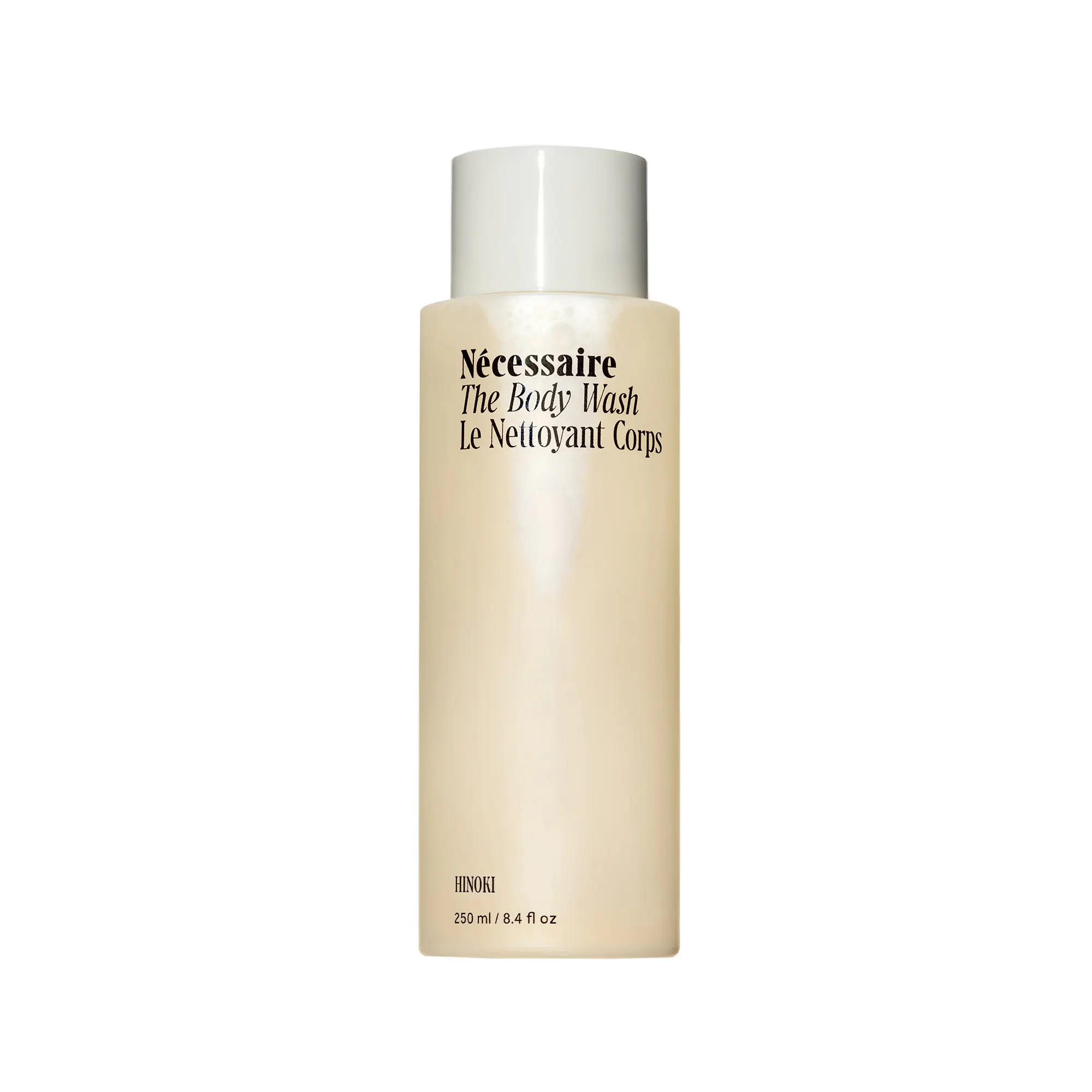 Nécessaire The Body Wash Hinoki — Multi-Acid Shower Gel Cleanser for Women + Men — Non-Comedogenic Body Wash with Niacinamide. 250 ml/8.4 fl oz