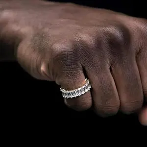 3 Colour 14K White Gold Plated Large Square CZ Cubic Zirconia Full Eternity Band Ring  Stackable Wedding Band for Women/Men