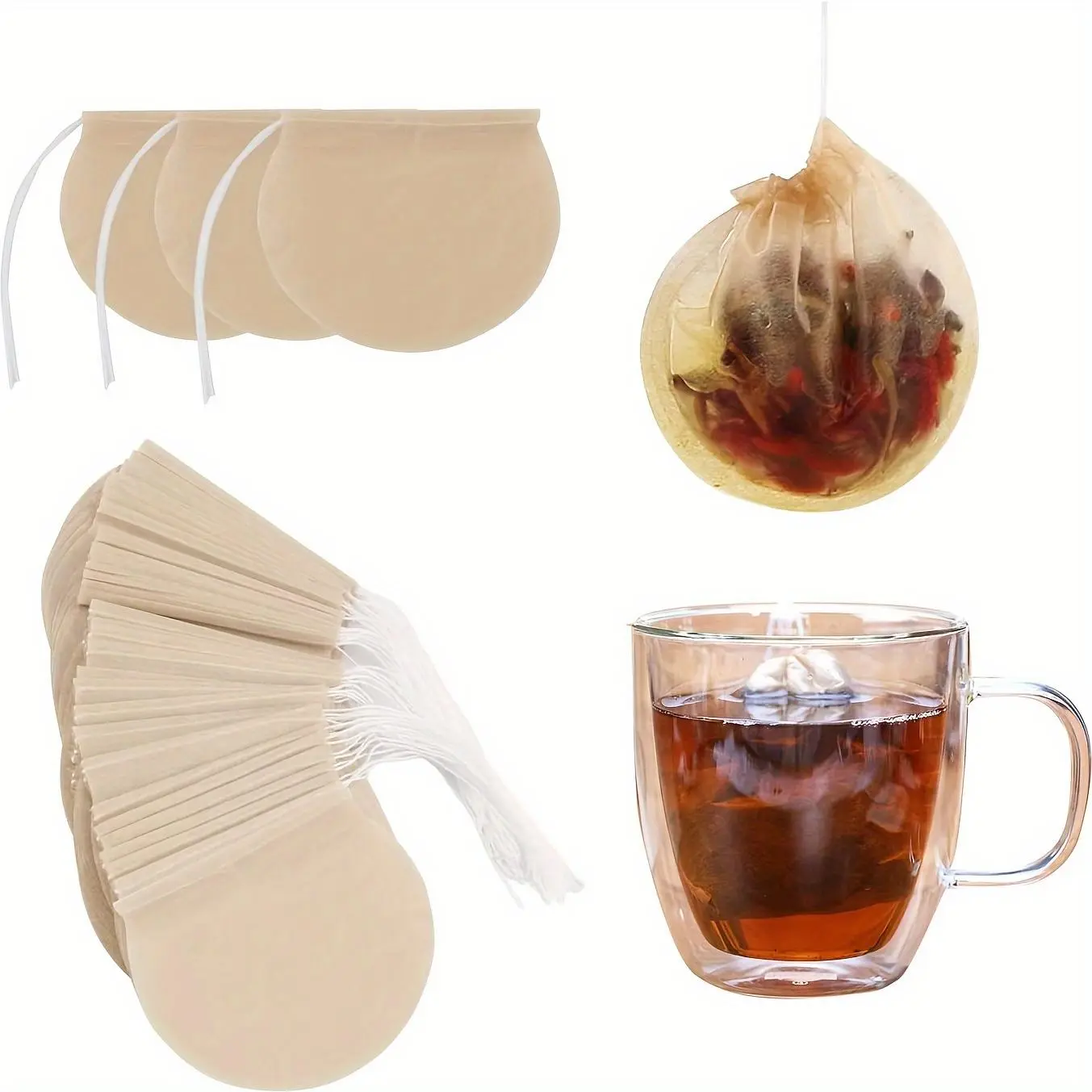 100pcs Natural Unbleached Tea Filter Bags - Tea Infuser Perfect for Loose Leaf Tea, Coffee, Bath Spice & Soup Infusions Tea Making Tools