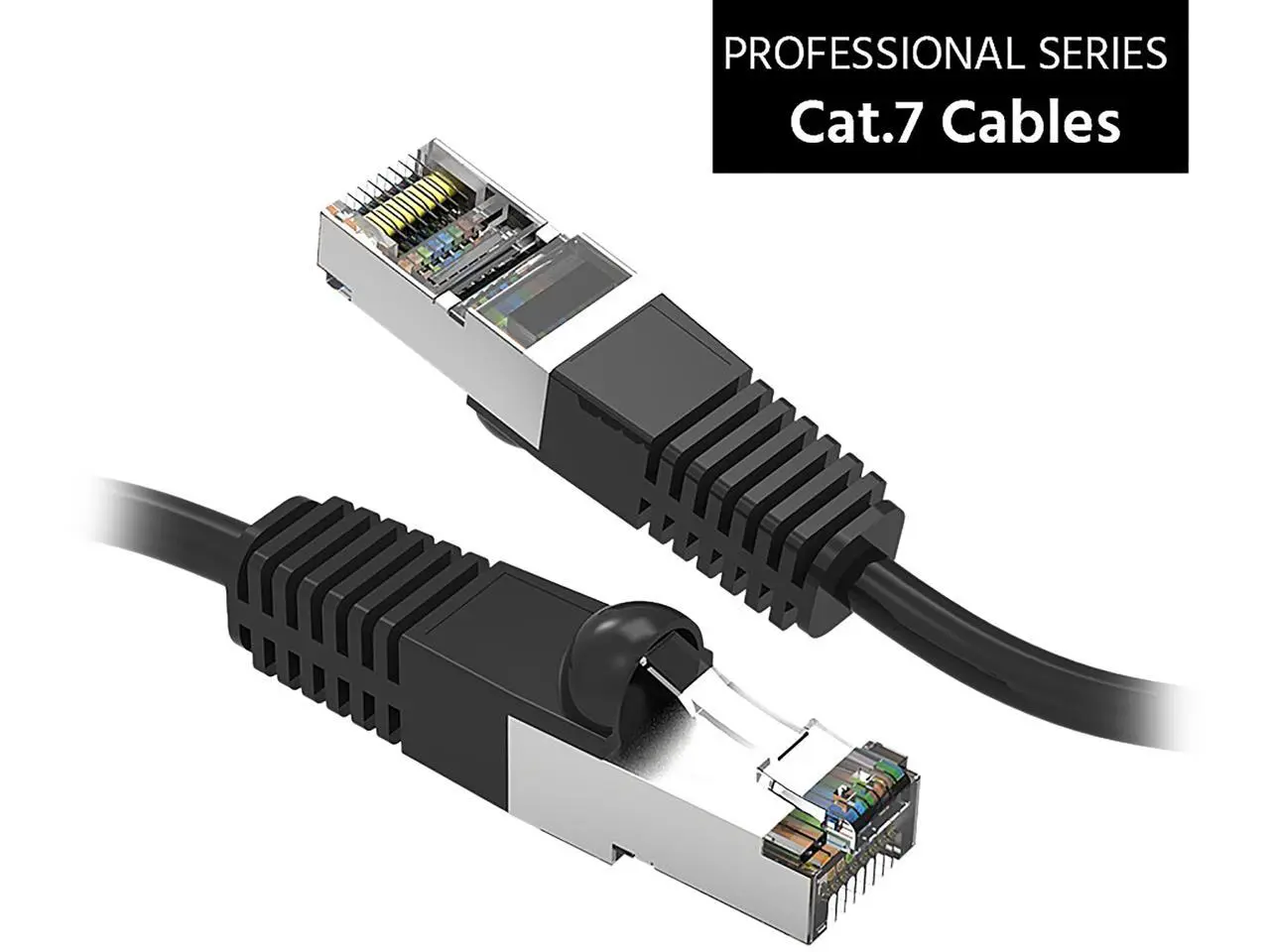 Nippon Labs Cat7 Shielded (SSTP) 600MHz Ethernet Network Booted Cable, 26AWG 2 Feet Gigabit LAN Network Cable RJ45 High Speed Patch Cable, Black, 60CAT7-2BK