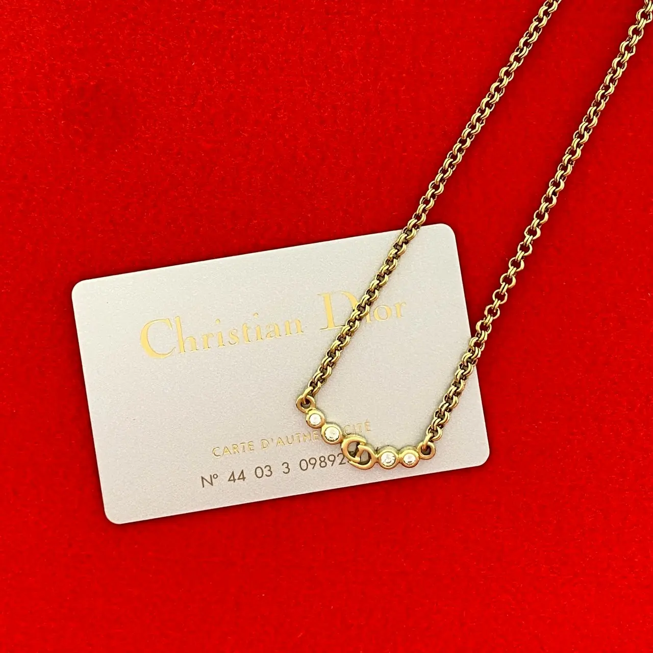 Pre-owned Dior Stainless Small Leather Goods Christian CD Logo Rhinestone Necklace