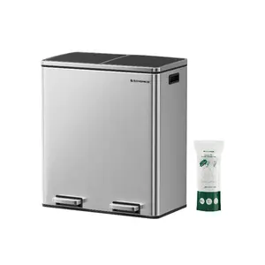 SONGMICS Trash Can 2 x 8 Gallon (2 x 30 L) Kitchen Garbage Can with 15 Trash Bags, Plastic Inner Buckets & Hinged Lids