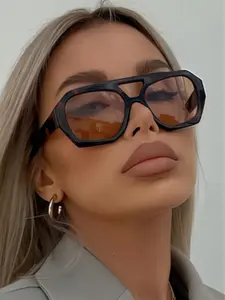 Women's Leopard Print Y2K Bohemian Multifaceted PC Frame Vintage Dual Bridge Fashion Casual Glasses, Stylish Retro Eyewear Fashion Sunglasses