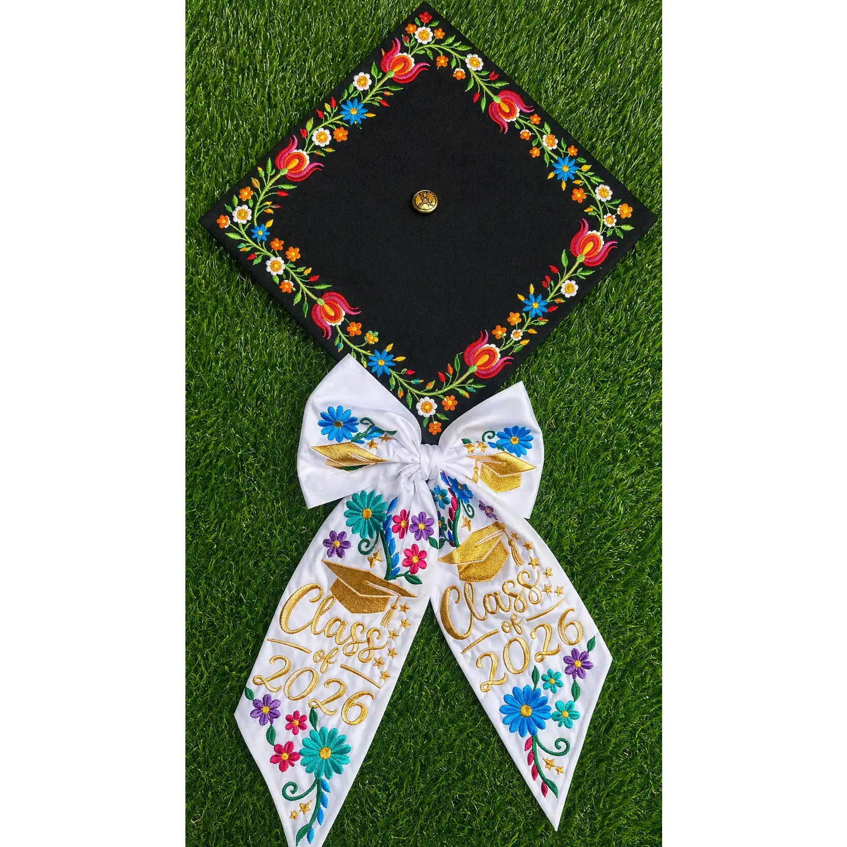 White Moño - Unique Embroidered Class of 2026 Bows IN STOCK