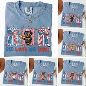 Comfort Colors Patriotic Dog Shirt, 50+ Dog Breeds, USA 250 Years Celebration, Red White and Feral Tee, Perfect Independence Day Gift, Blue Jean Color  - AL