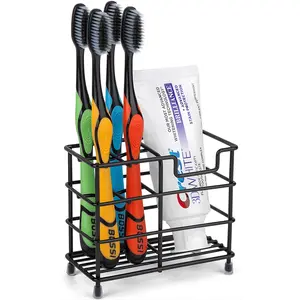 Toothbrush Holder for Bathroom Black Stainless Steel Toothbrush & Toothpaste Holder, Rust-Resistant Bathroom Countertop Organizer, Modern Minimalist Design for Sink Vanity & Home Décor