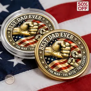 Personalized Dad Coin Keepsake Gift, Custom Best Dad Ever Fist Bumps With Kids' Names Coin, Fathers Day Gift, Veteran Grandpa, Papa Gift