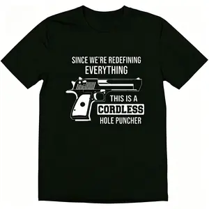Cordless Hole Puncher Graphic Print Cotton T-Shirt Comfortable and Breathable for Casual Wear