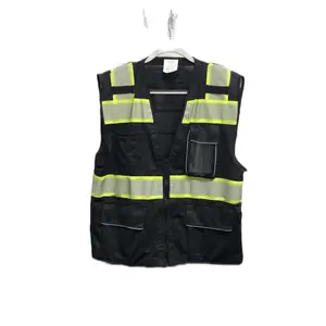 Black or Lime Safety vest multi pocket, reflective tape for construction site