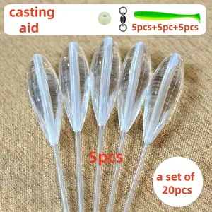 20pcs Fishing Gear Set, Fishing Tackle Kit, Includes 5 fishing lures aids (Bombarda), 5 Artificial Bait, 5 Ring Connector Accessories, 5 luminous beads, slow-sinking float (transparent) Suitable for bait, fishing flying, texas fishing groups