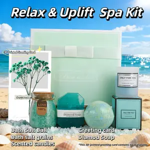 Tranquility 5pc Body Care Spa Gift Basket for Women, Calming Relaxation Home Spa Kit with Bath Bomb, Salts, Scented Candle & Diamond Soap