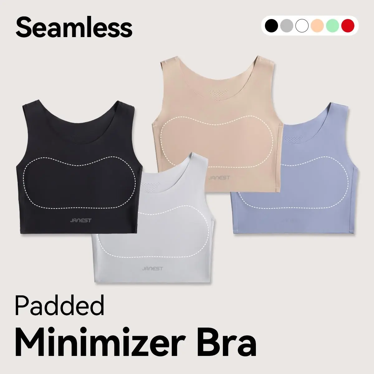 Women's Seamless Chest Binder Minimizer Fitness Bra - Stretch Workout Sports Bra, Breathable Padded Activewear Top with Lightweight Compression for Large Bust All-Day Support, Stretch Sports Bra