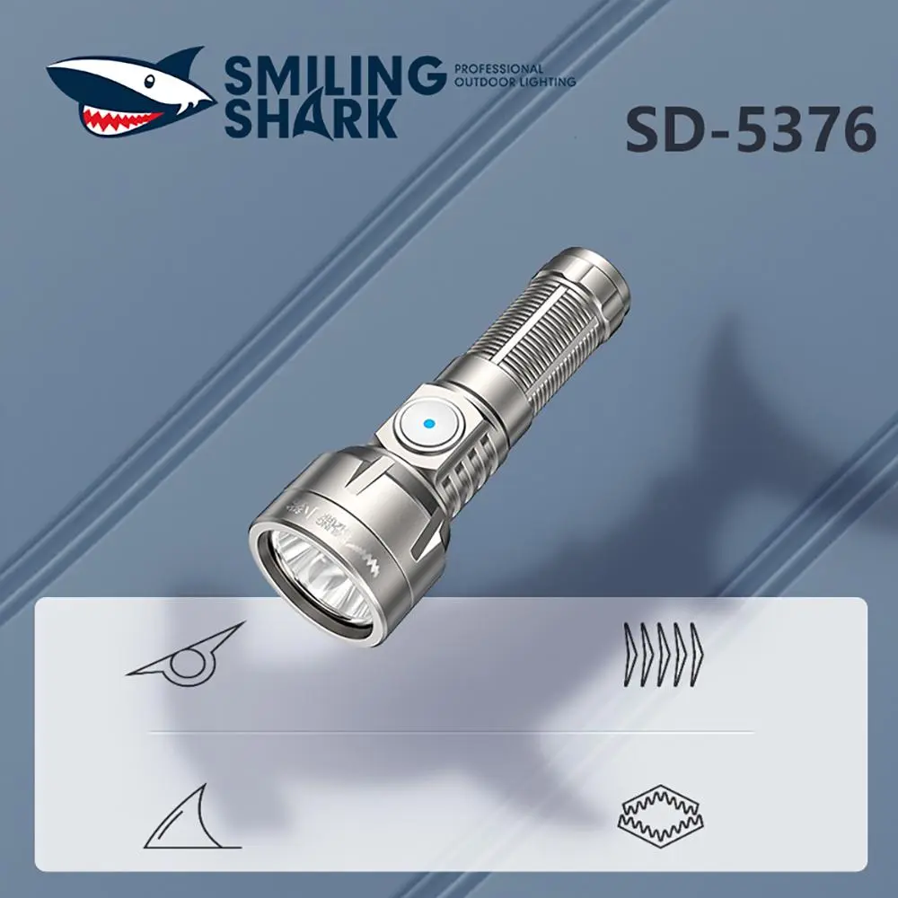SmilingShark SD-5376 Aluminum Super Bright High Powered Flashlight - Lightweight Waterproof Durable, USB Rechargeable with USB Port, 4 Modes, Lithium Battery, Portable for Camping, Hiking, Headlamp Compatible, Waterproof Durable Flashlight, Emergency Led,