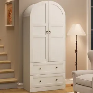 Garvee 71" Tall Arched Bookcase Cabinet, Wood Arched Bookshelf with Doors & Drawers, Large Arch Display Bookcase Cabinet with Storage, Farmhouse Storage Cabinet for Office Living Room, Retro White