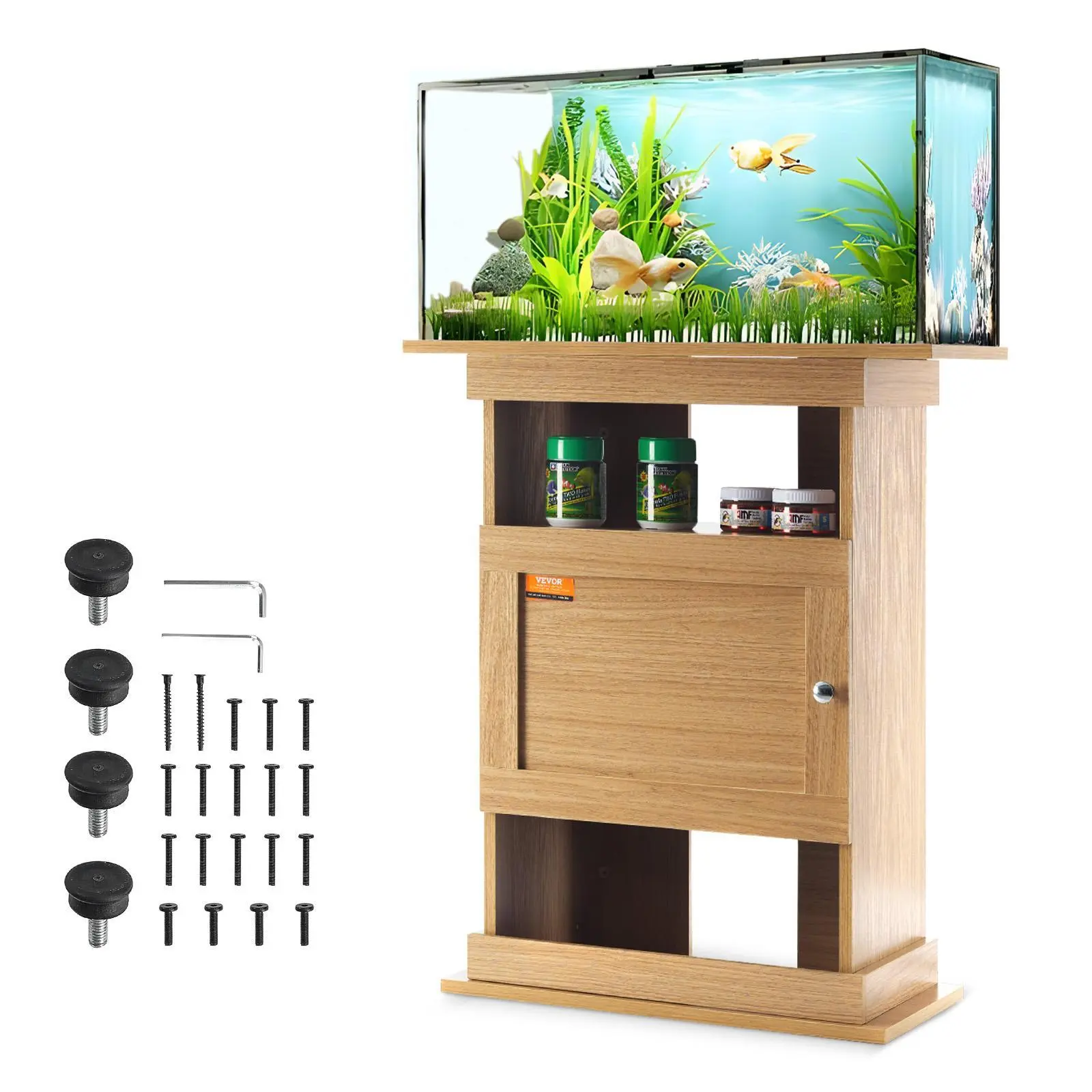 【summerfinds】VEVOR Aquarium Stand, 20 Gallon Fish Tank Stand, 25.2 x 15.7 x 28.3 in MDF Turtle Tank Stand, 167.6 lbs Load Capacity, Reptile Tank Stand with Storage, Cabinet and Hardware Kit, Basswood Color