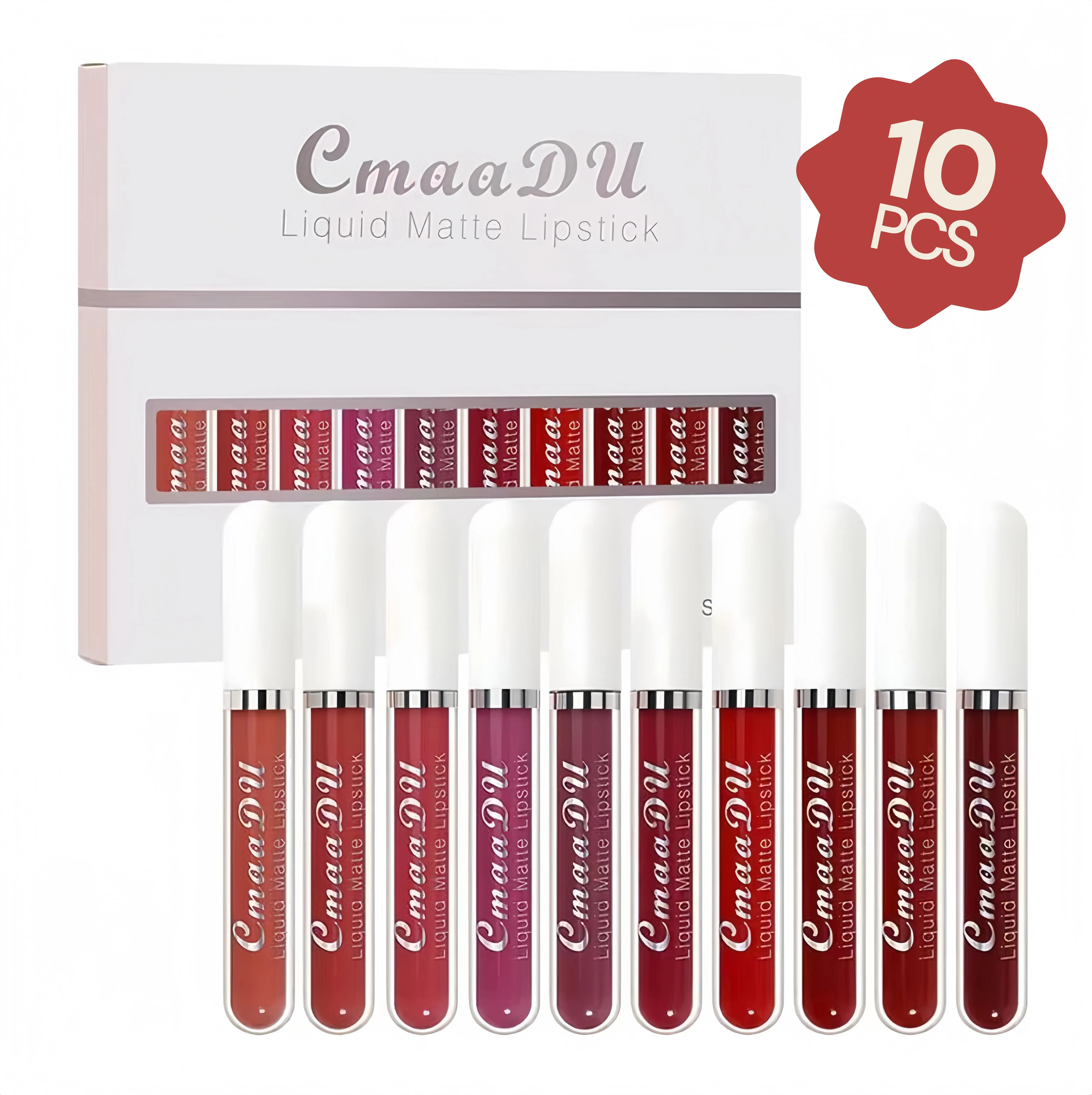 [10 Pcs] Liquid Matte Lipstick Set, Waterproof, Non-Sticky, Moisturizing,Shade,Suitable for All Skin Types, Cosmetic, Glossy Hydrating Lipgloss
