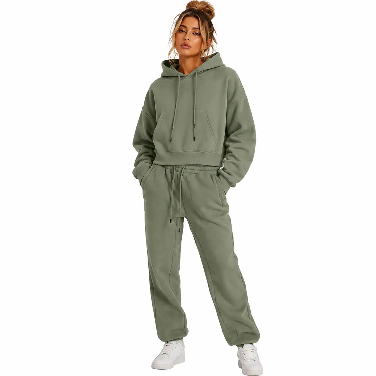 Yimoon Womens Fleece 2 Piece Outfits Sweatsuit Crop Pullover Sweatshirt Joggers Pants Tracksuit Set