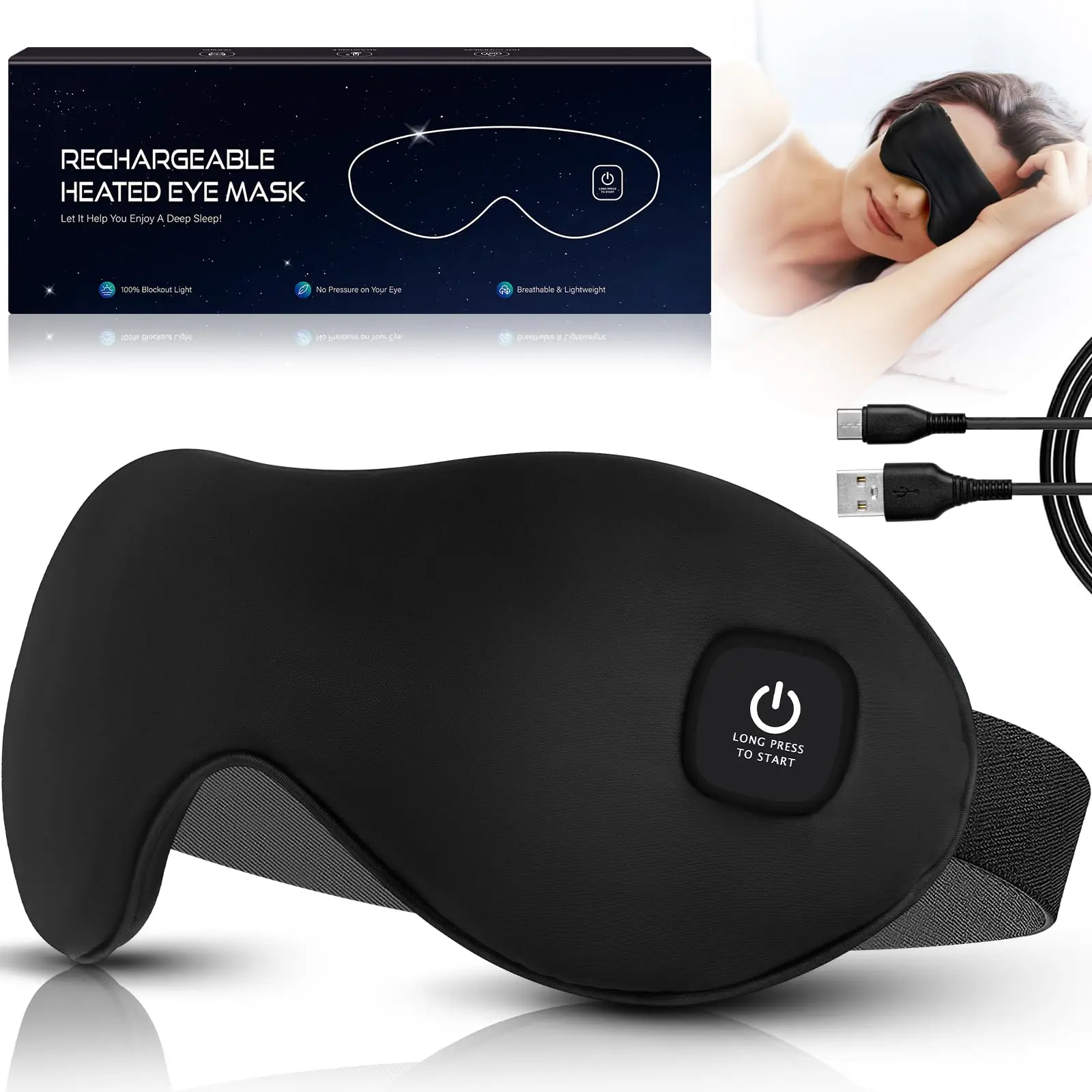 Eye Reset™ Heated Recovery Mask - 20-Minute Use, Removable Soothing Design, Adjustable Heat, Flaxseed Fill, Eyes Relaxed for Home/Office/Travel (Beauty & Personal Care Sleep Mask)