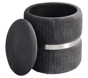 Techni Mobili Gray Velvet Round Ottoman with St orage