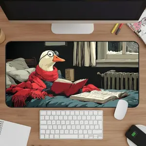 [SALE UP TO 50% + FREE SHIP] Book Lover Silly Goose Desk Mat, Dark Academia Aesthetic MousePad, Cozy Reading Duck Desk Pad, Cute Animal Office Decor, Bookworm Gift