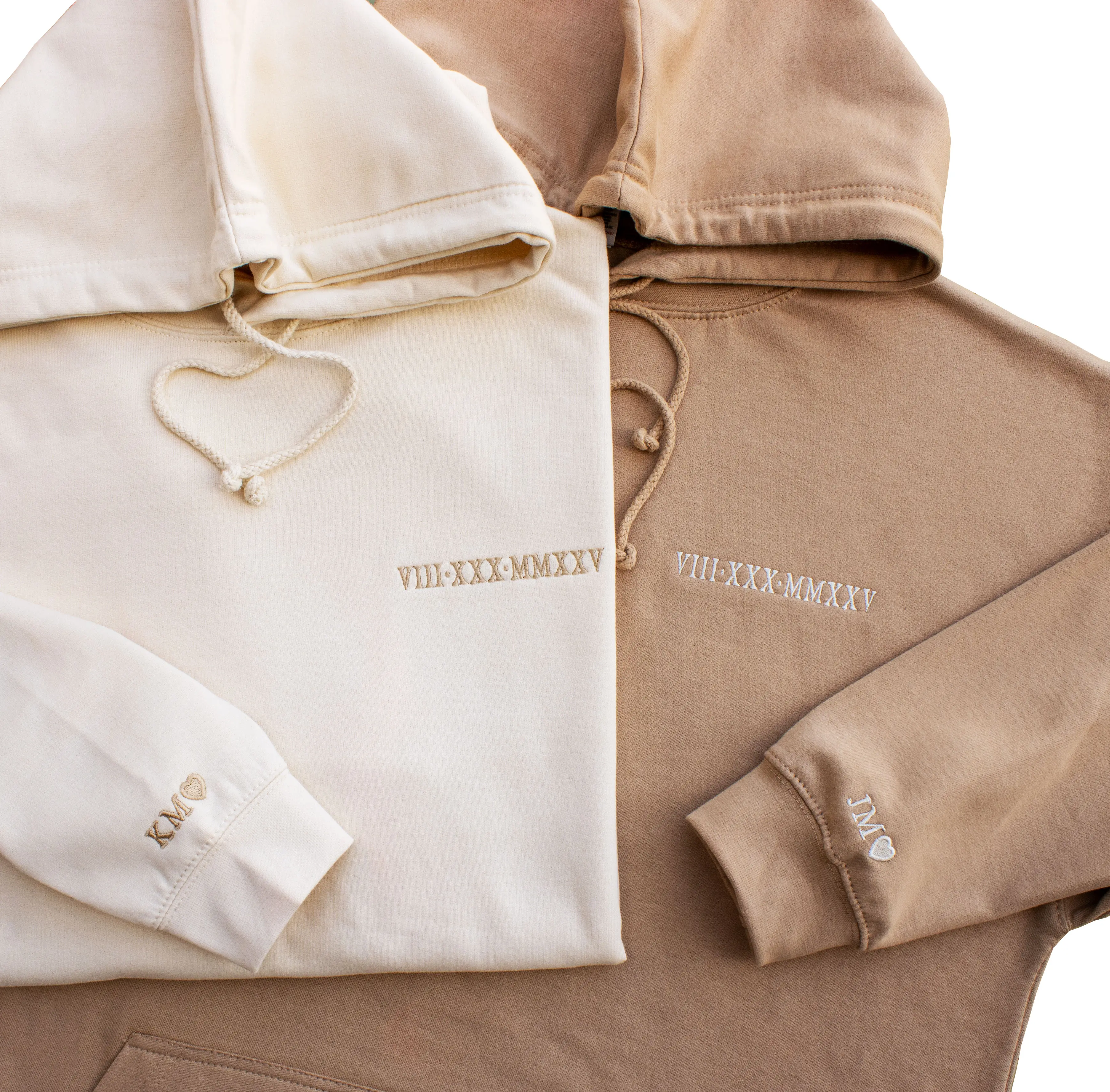 Custom Roman Numeral Embroidered Hoodie | Personalized Anniversary Date & Sleeve Initials Gift for Couples