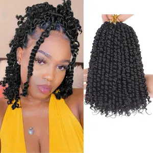 8 Packs 10 Inch Passion Twist Hair for Women Natural Black Bomb Pre Twisted Water Wave Crochet Braids Hair Pre Looped Curly Bohemian Synthetic Braiding Hair Extensions 12 Strands/Pack #1B
