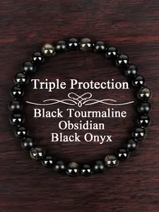 Unisex Crystal Healing Bracelet, 6mm Jade & Beads, Triple Protection Jewelry Gift, Exquisite Bracelet, Suitable for Men & Women, High Quality Bracelet