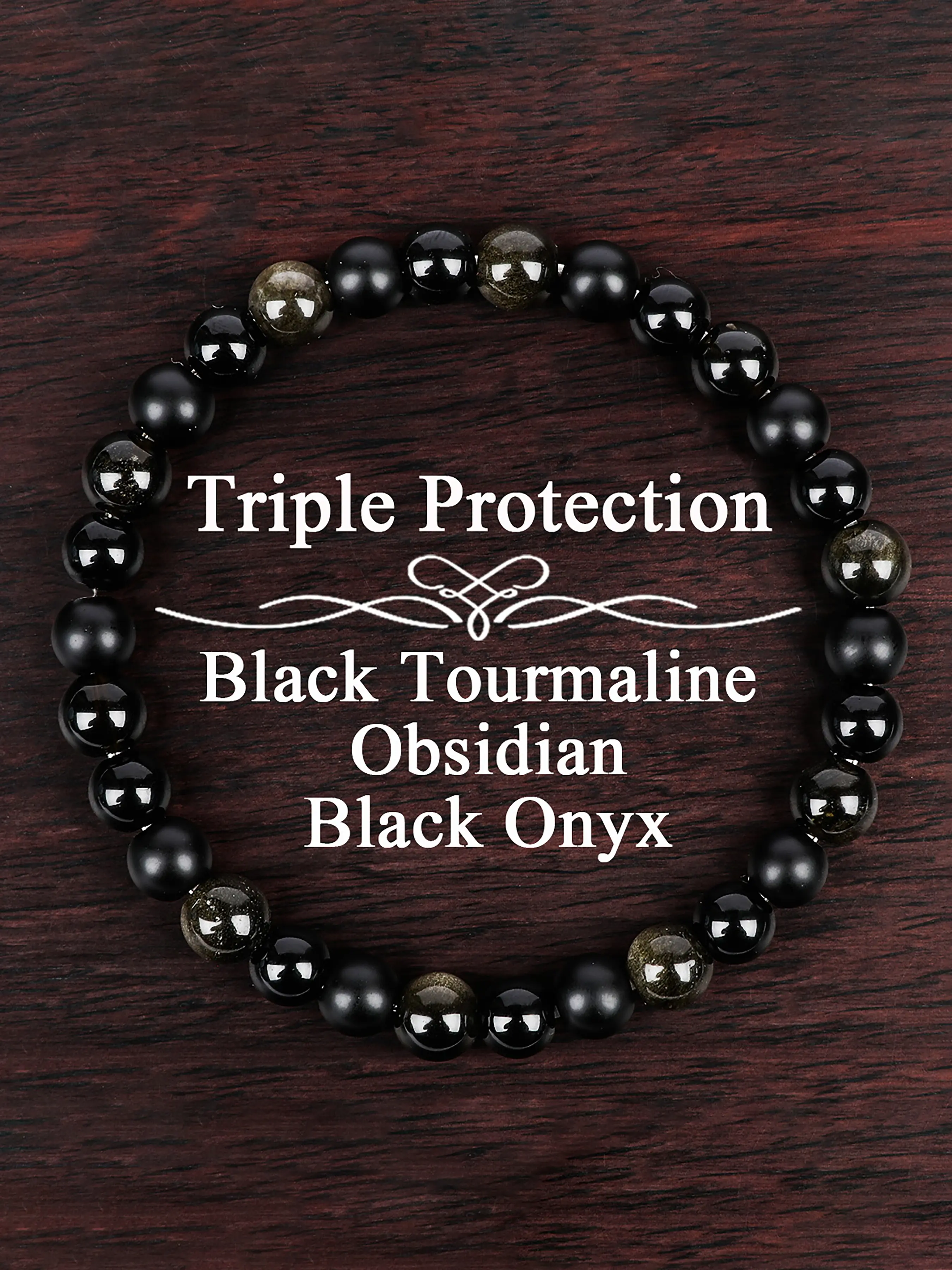 Unisex Crystal Healing Bracelet, 6mm Jade & Beads, Triple Protection Jewelry Gift, Exquisite Bracelet, Suitable for Men & Women, High Quality Bracelet