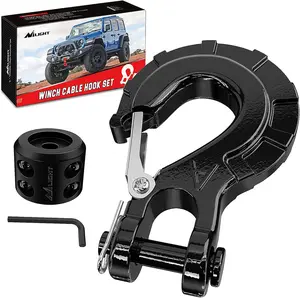 Nilight Forged Steel Winch Strap Hook Set - 3/8" Grade 70 Safety Latch Clevis Slip Hook, 35000 lbs Max Adjustable Rope Stopper, with Allen Wrench for Automotive Tow Recovery