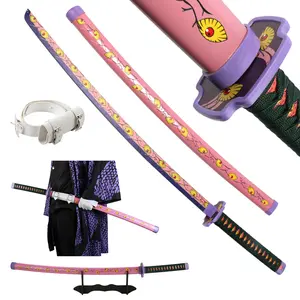 ELERVINO Demon Slayer Sword Kokushibou 41 inches Bamboo Wooden Cosplay Swords with White Belt & Holder Stand Display for Halloween Anime Role Playing Props Cosplay Collection Decoration Christmas Gift Birthday Decoration