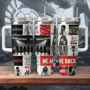 Korean Music Tour Inspired Tumbler 20oz 40oz With Handle, Concert Crowd Collage Travel Mug With Straw, Fan Gift