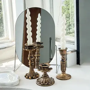 French Classical Gold Candlestick Decorative Piece, Home Decor, Vintage Candle Stand, Interior Decoration Accessories, Vintage European Design, Carved Texture, Elegant Glossy Finish, Multi-Scene Use