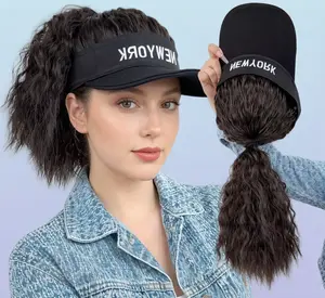 Women's wig, short hair with integrated hood, new and fashionable design, full head cover, natural and realistic look, youthful high ponytail wig, sun protection, UV protection, suitable for outdoor use.