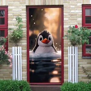 2pcs Cute Cartoon Penguin Bathroom Wall Stickers Kids Room Waterproof Decorative Decals Self Adhesive Removable Animal Theme Baby Room Decoration Supplies Bathroom Tile Glass Stickers