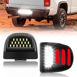 LED License Plate Lights Assembly w/Red OLED Neon Tube Fit for Chevy Silverado/Tahoe, GMC Sierra 1500 2500 3500 Pickup Truck Rear Tag Light Lamp 6000K White, 2Pcs