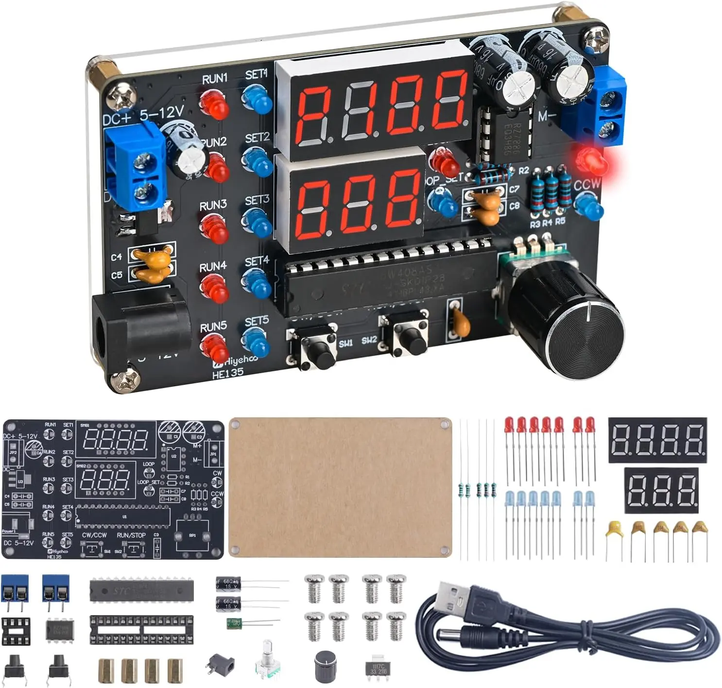 DIY DC Motor Speed Controller Soldering Practice Kit, Build & Programmed Motor Control with Forward/Reverse, Timer & Loop Mode, STEM Electronics Learning Project for Robotics & Experiments