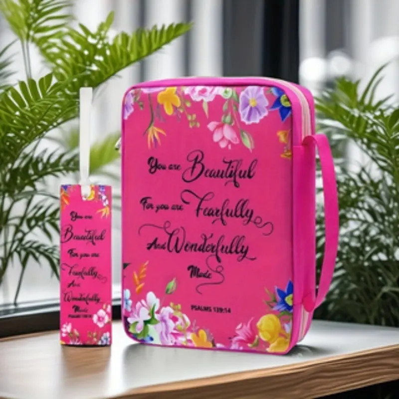 Floral Pattern Bible Cover with Handle & Zipper Back Bag, Portable Bible Handbag with Bookmark, Bible Storage Bag for Bible Study, Outdoor, Daily Commute, Book Organizer