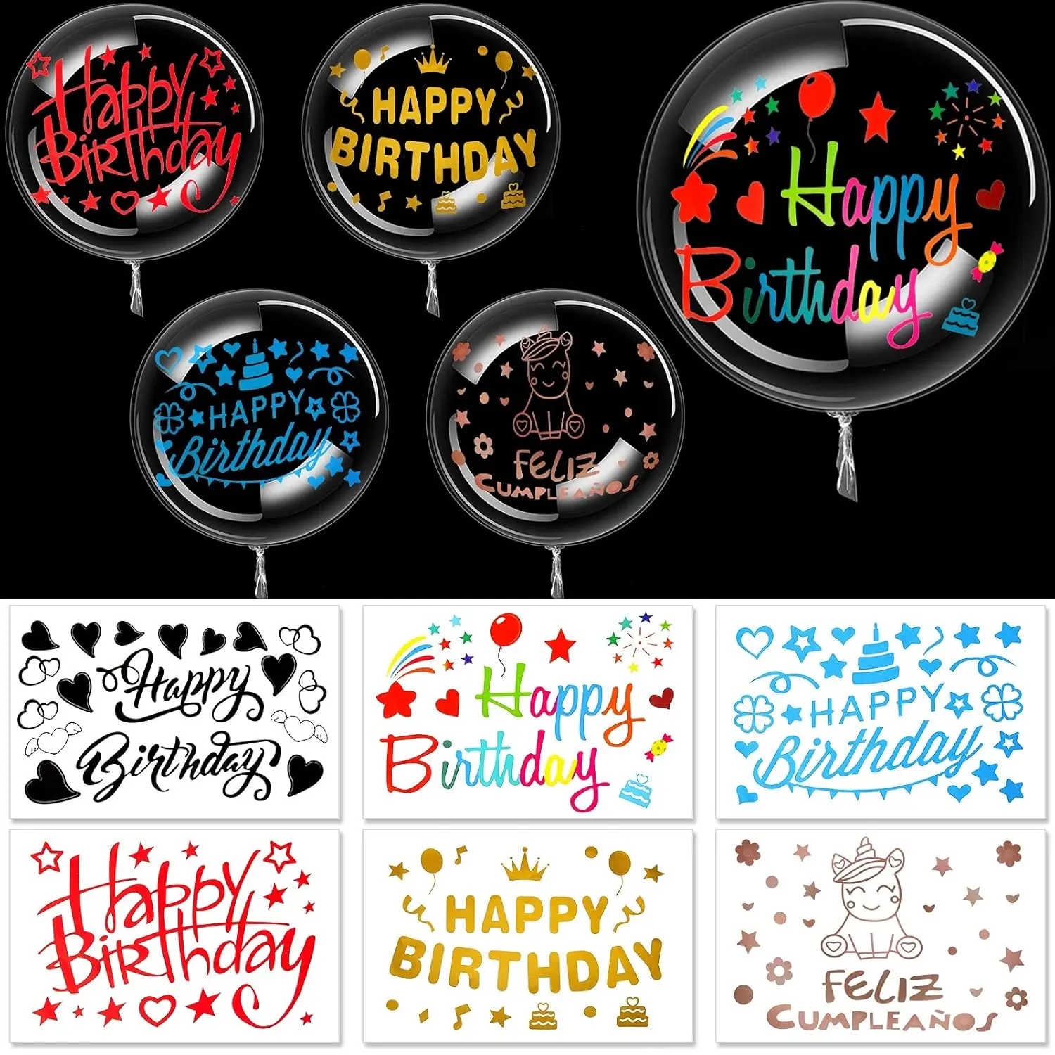 36 Set Birthday Bobo Balloons Decorations Include 12 Pieces Happy Birthday Stickers And 24 Pieces Diy Bubble Transparent Balloons For Wedding Baby Shower Party Outdoor Indoor Supplies Led Light